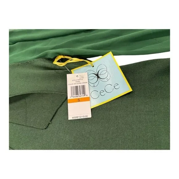 Cece Small Green Dress withh Sheer Sleeves and Bow - Picture 6 of 10